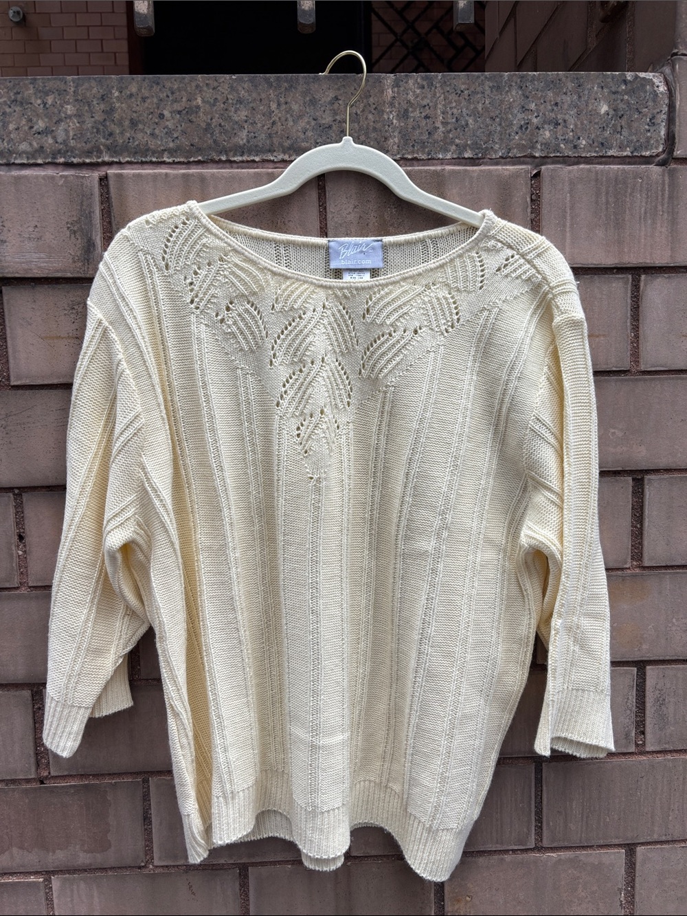 🎀Vintage🎀 1980s Eyelet Cream Scoop-Neck Knit Pullover Size Large